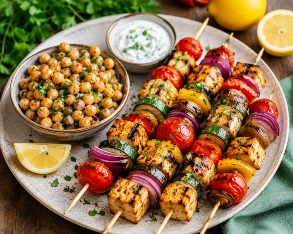 Kebabs and Chickpea Salad